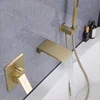 ZAPPO Brushed Gold Bathroom Bathtub Shower Set Waterfall Mixer Tap Wall Mount Solid Brass Shower Systerm w/Handheld Shower Head 2