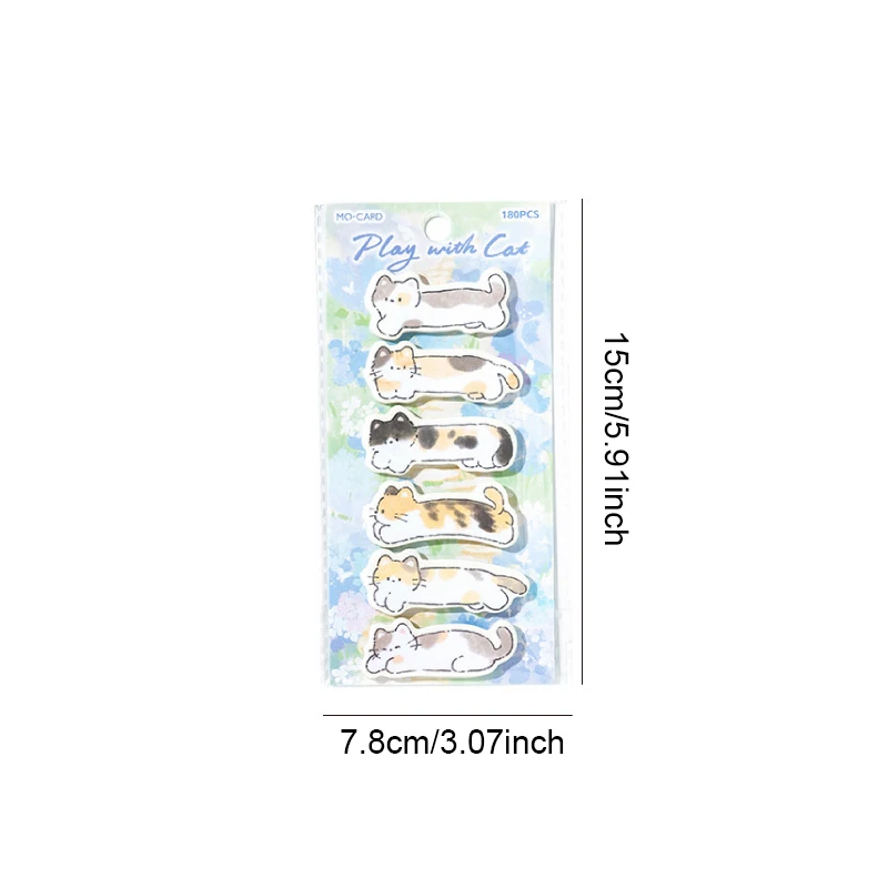 Cat Index Sticky Notes Cute Cartoon Kitty Shaped Student Message Note Sticker Kawaii Student Stationery Supplies 180 Sheets/Set