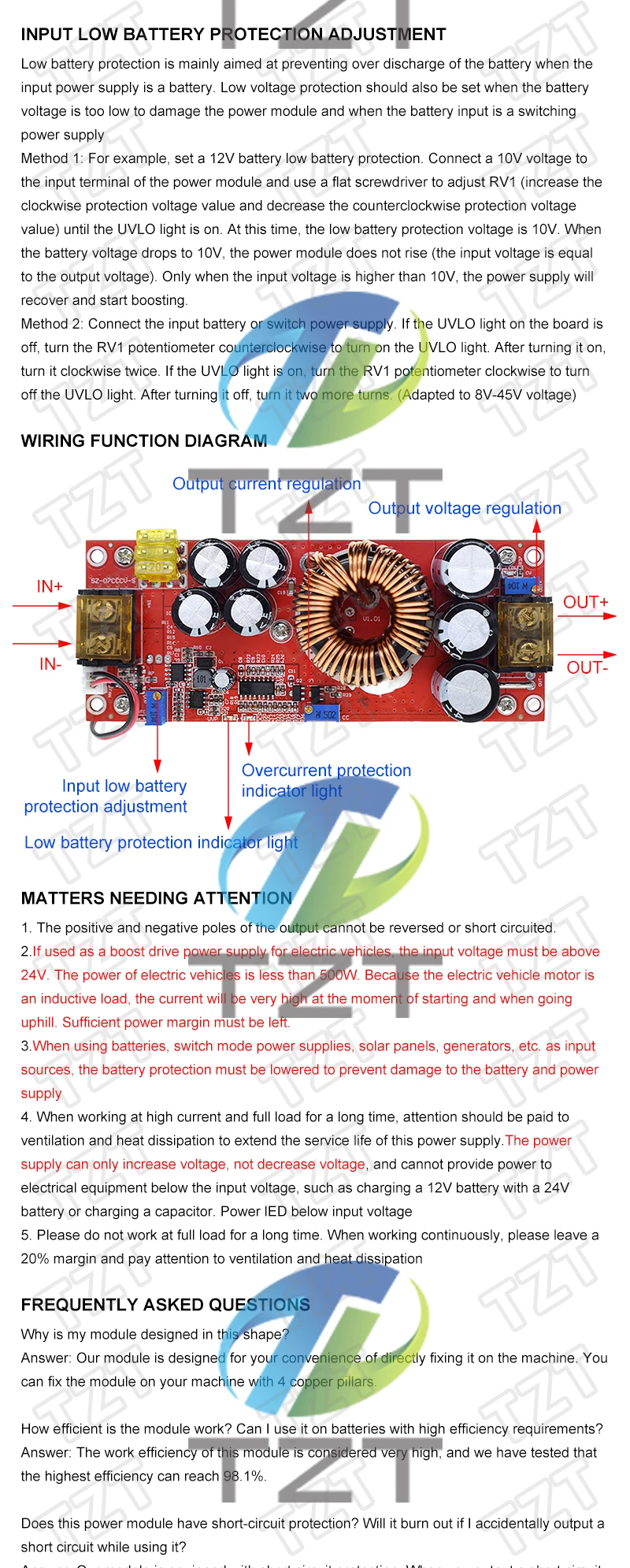 TZT 1800 W 40 A DC-DC-Aufwärtswandler, Step-Up-Stromversorgungsmodul 10–60 V auf 12–90 V, einstellbares Spannungs-Ladegerät – Detail 3