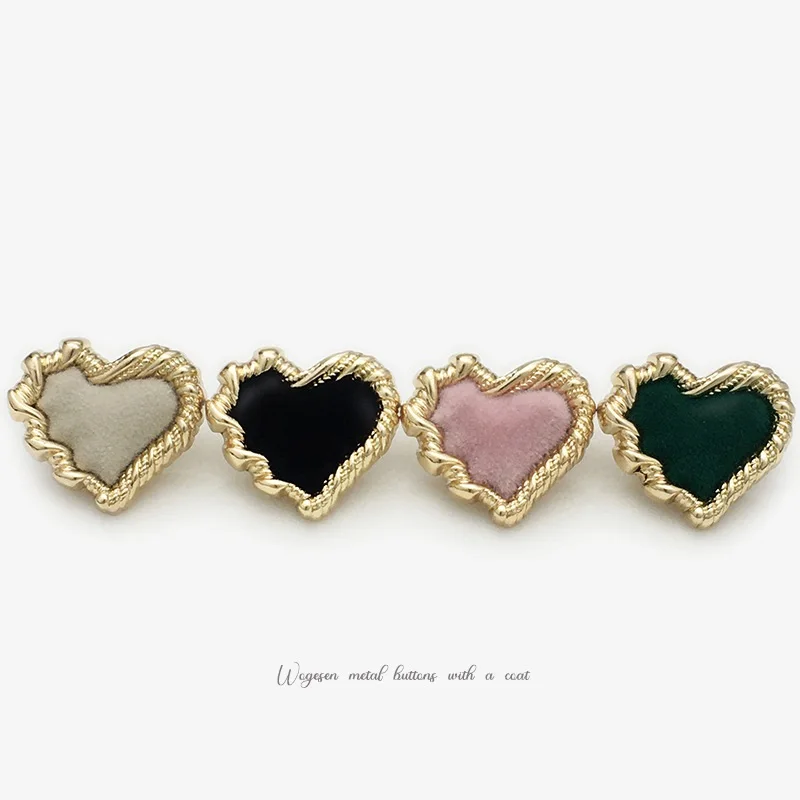 Flocking Buttons 6PCS Irregular metal love heart flocking buttons cashmere coat trench ...