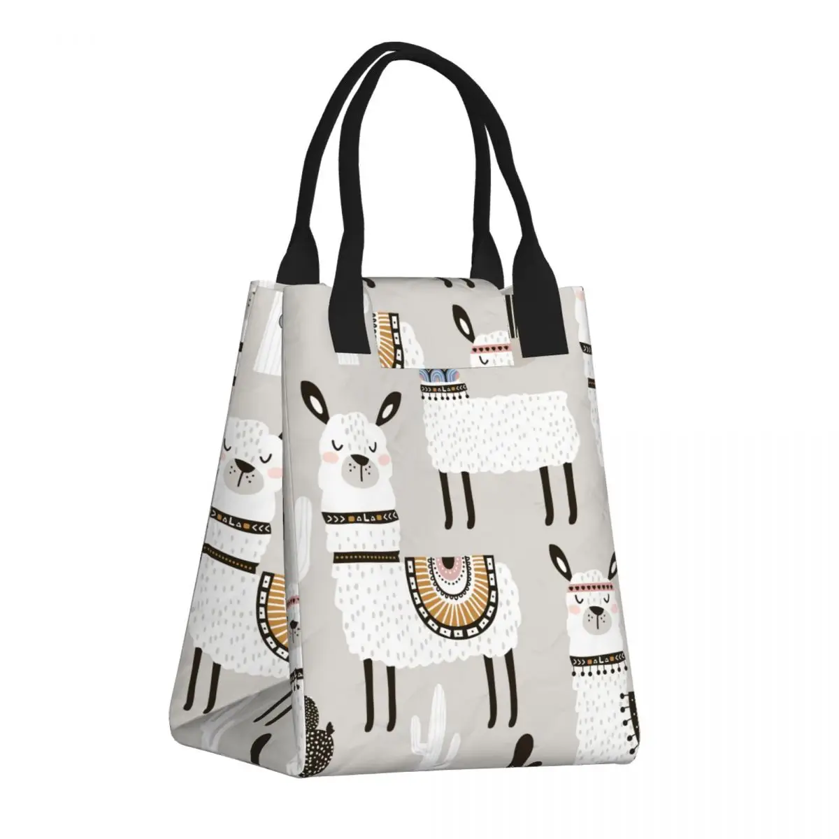

Portable Lunch Bag Fresh Cooler Pouch Convenient Lunch Box Tote Funny Llama And Cactus Pattern Container Bag