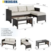 3 Piece Patio Furniture Sets, All-Weather PE Wicker Outdoor Sofa Couch Sectional Set, Small Conversation Set for Garden/Patio 2