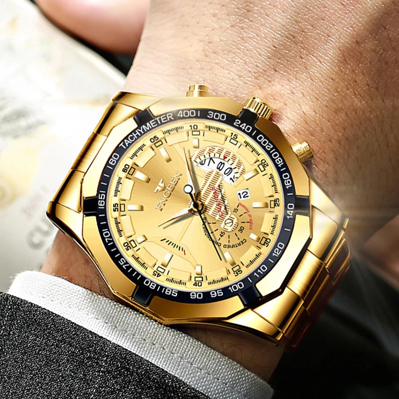 FNGEEN Fashion Ultra-thin Luxury Men's Watches Stainless Steel Band Fashion Waterproof Quartz Watch For Man Calendar Watch S001 5