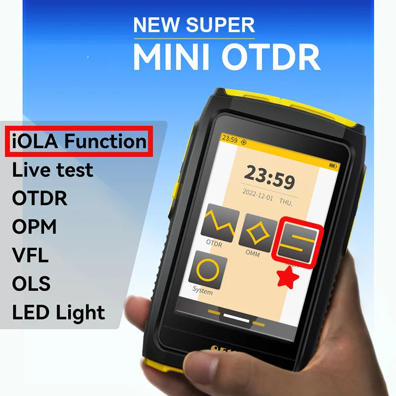 OFW Mini OTDR Optical Reflector Active Fiber Live Fiber Tester 1550nm 20dB Optical Reflectometer Touch Screen OPM VFL Event Map