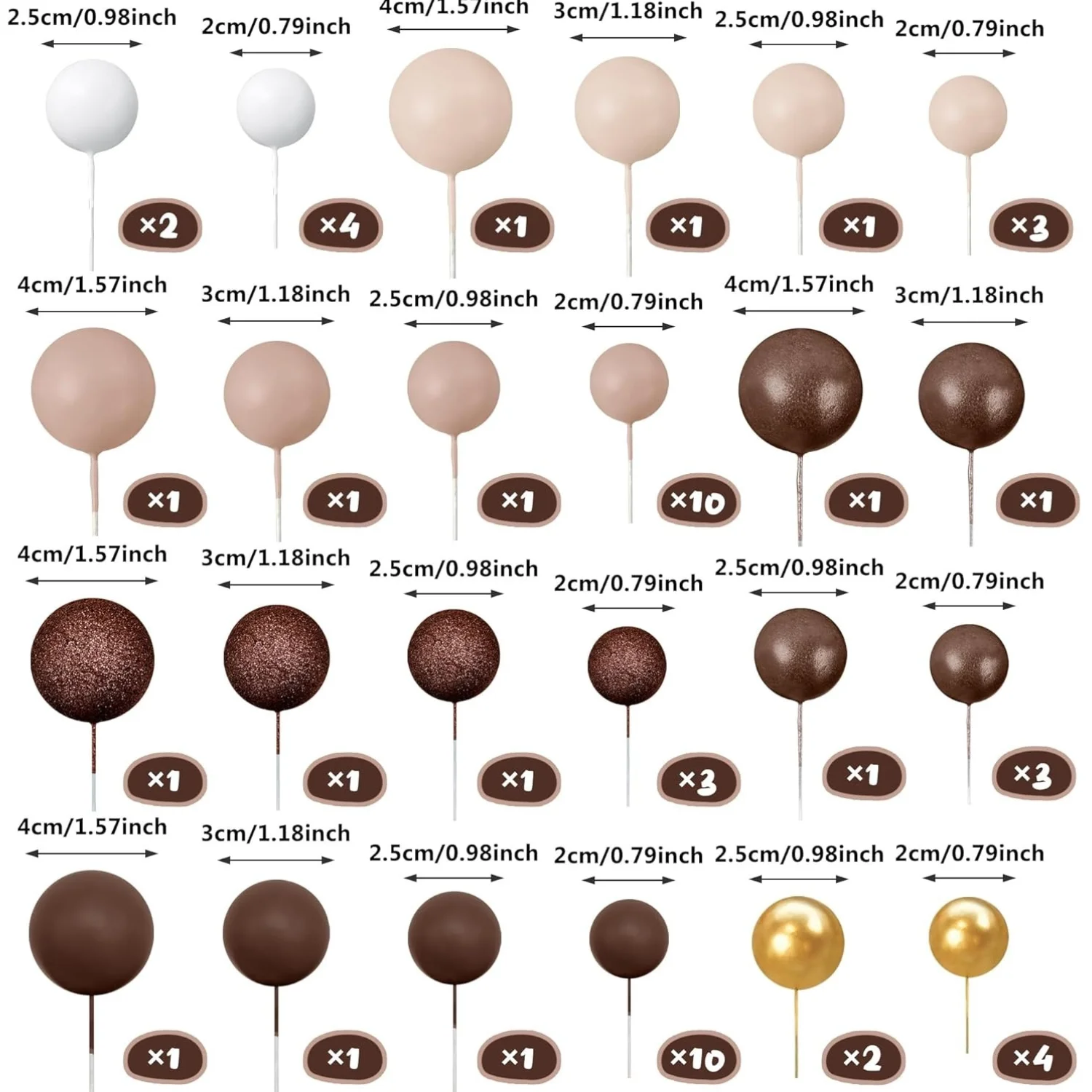 56 Stück Kugel-Kuchenaufsätze – bunte Perlen-Kuchendekorationen für Geburtstag, Hochzeit, Cupcakes, Ball, Partyzubehör, DIY-Dessert-Dekoration – Detail 20