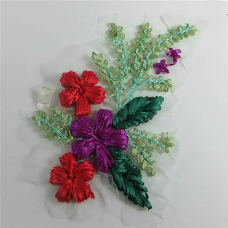 2pcs Ribbons Embroidery Flower Sewing Applique Embellishments for Crafts