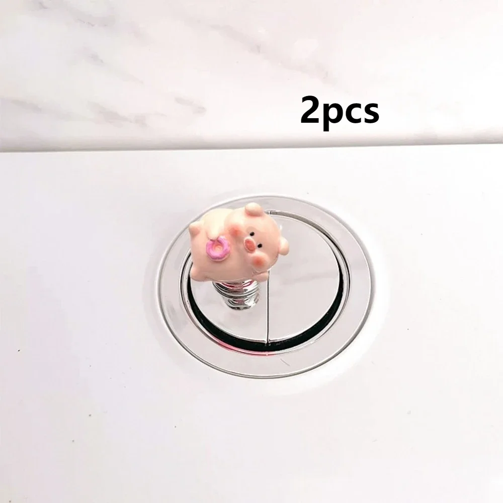 2Pcs Water Tank Buttons Toilet Press Button Long Nail Protector Cute Pig Toilet Presser Multi-useful Press Tools