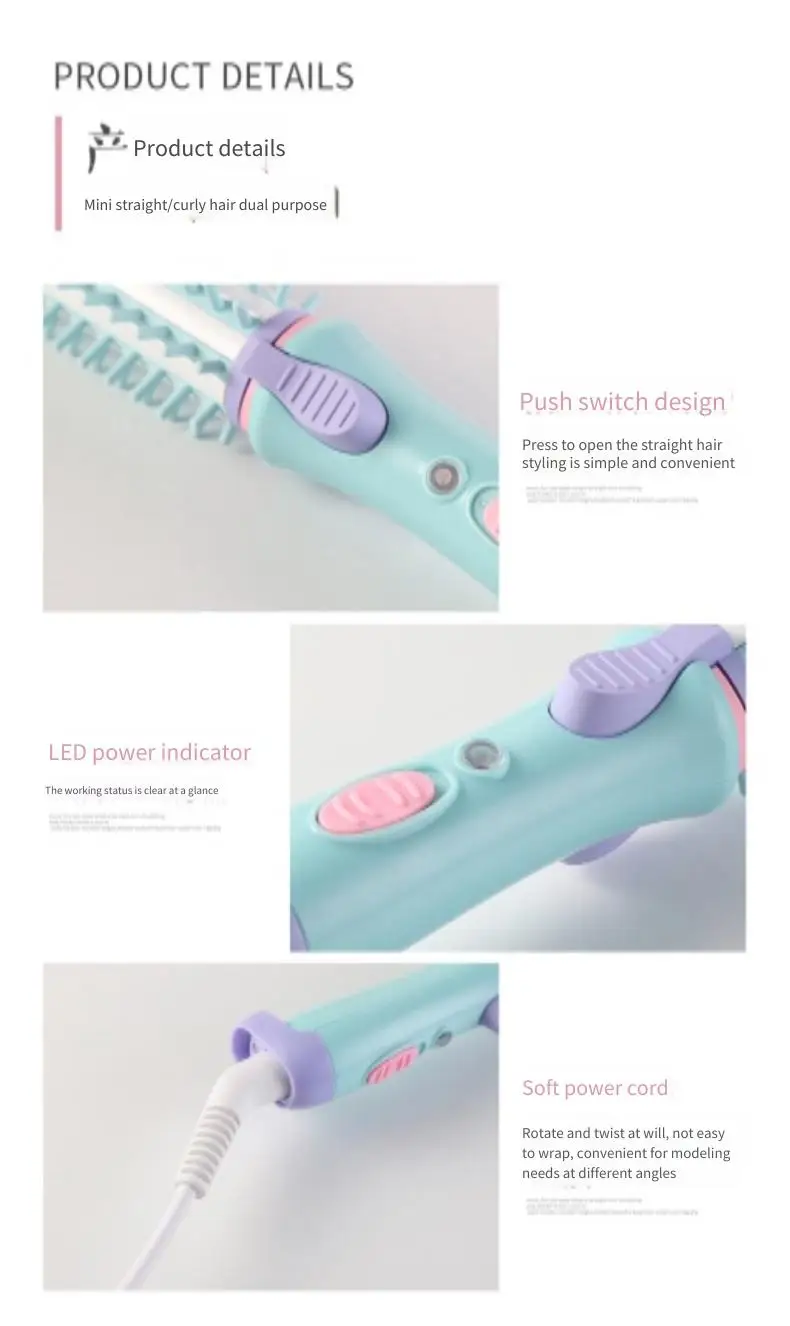 Description Picture 5 of item2 In 1 Mini Electric Hair Straightening Curling Iron Set 220V Scald Proof Ionic Hot Comb Hair Styler Travel Hair Styling Tools