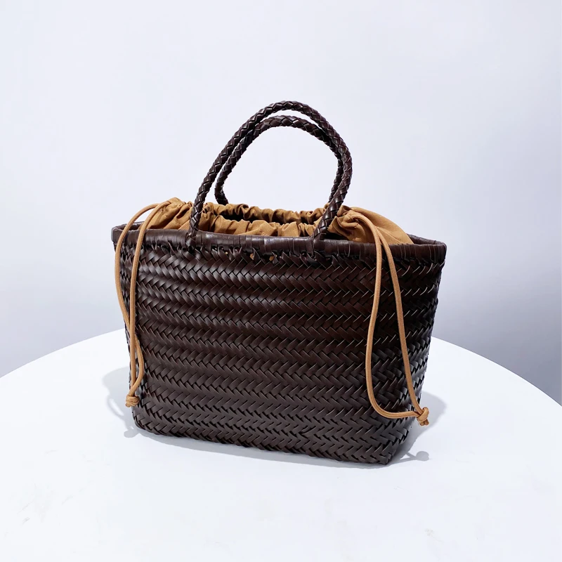 Handmade PU Weave Drawstring Tote Bags For Women Luxury Designer Handbags Purse 2024 New In Vintage With Inner Pocket  Shoulder