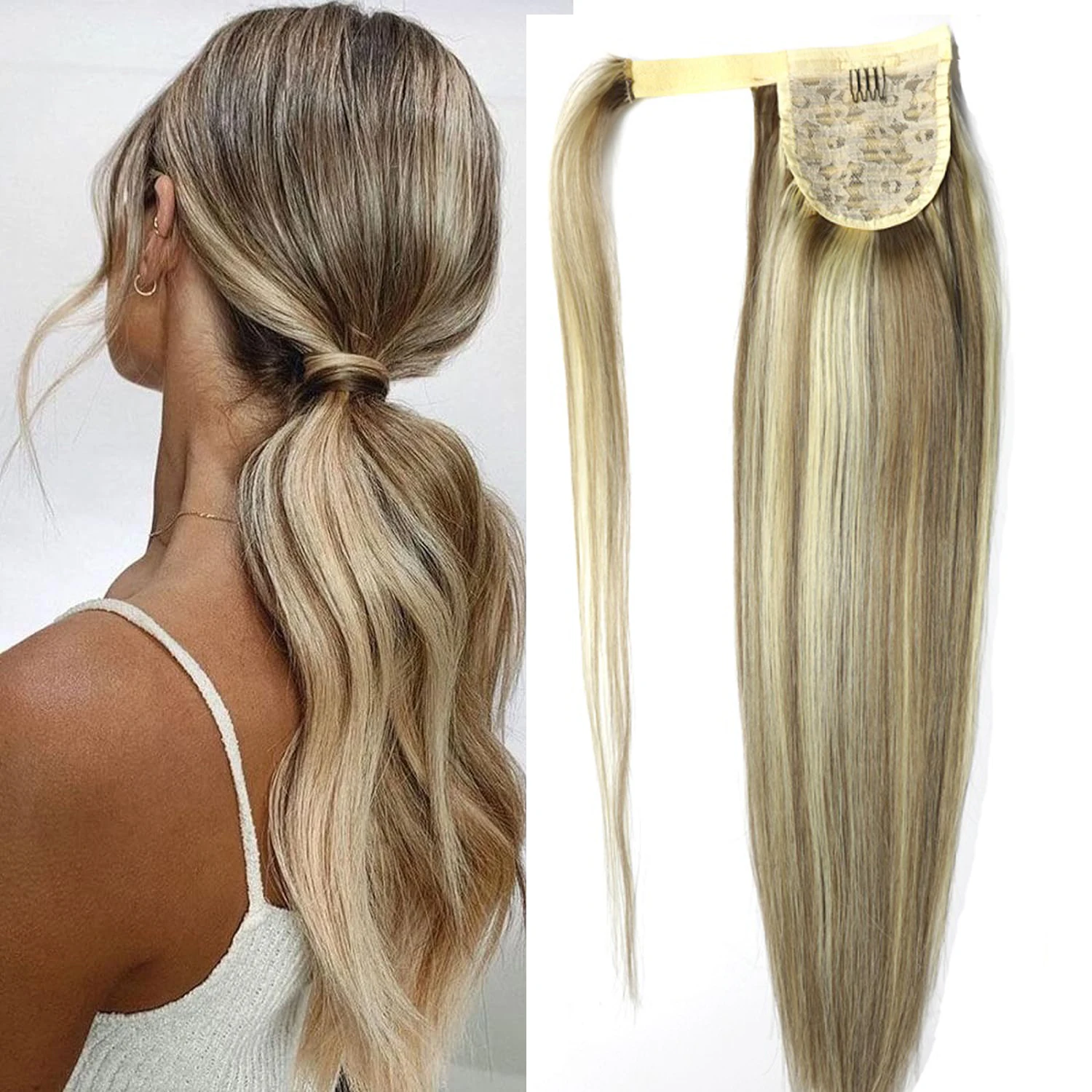 

Chocola 16"-18" 60g Brazilian Remy Human Hair Magic Wrap Ponytail Clip In 100% Human Hair Extensions Horsetail Stragiht