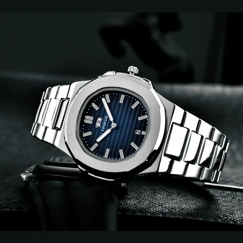 

Мужские светящиеся водонепроницаемые кварцевые часы с календарем и стальным браслетом, часы Nautilus, Простые Спортивные деловые часы, часы, наручные часы