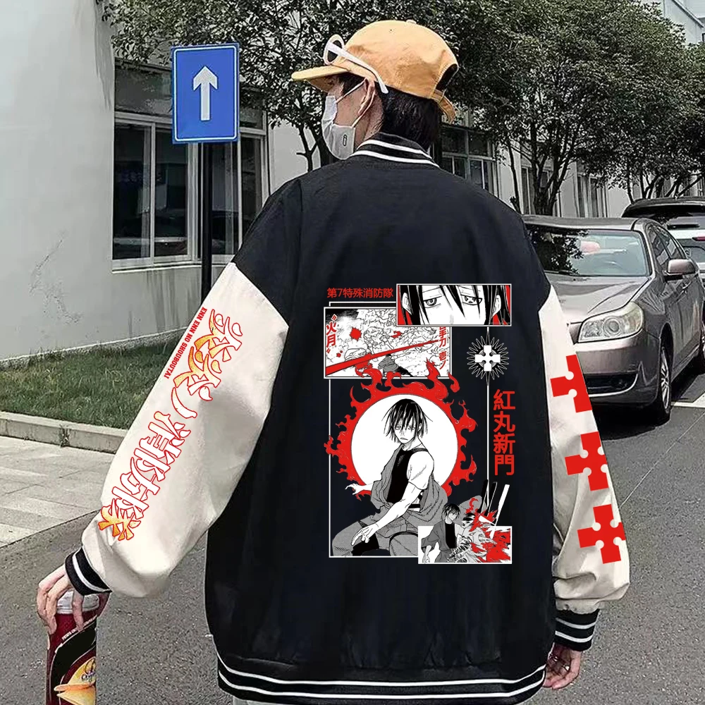 Men Women Baseball Coats Varsity Jacket Men Fire Force Anime Black Jacket  Man Harajuku Clothes