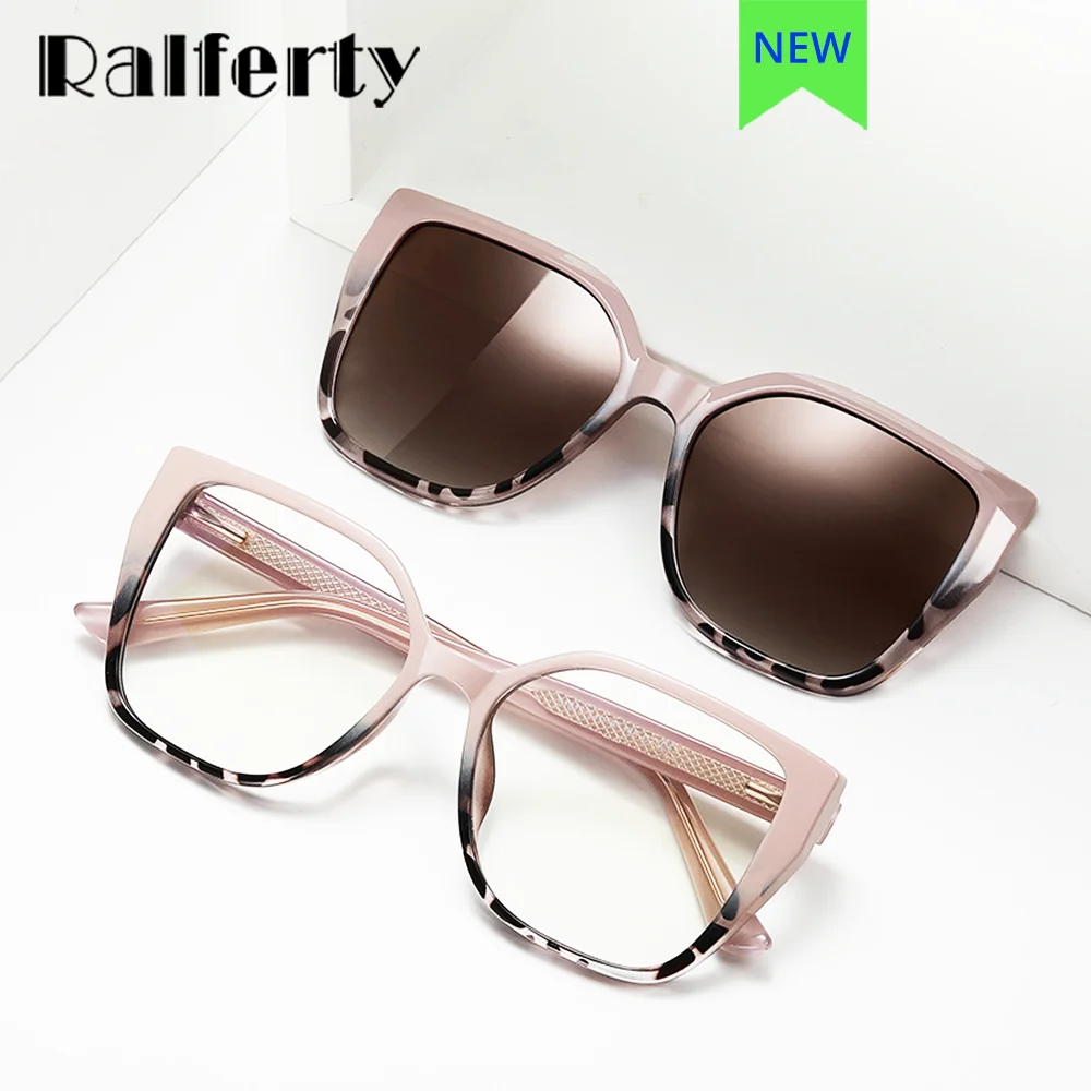 Ralferty Polarized Magnetic Sunglasses Women Designer 2 In 1 Clip On Glasses Lady Driving Sunglass Prescription 0 Diopter 2023