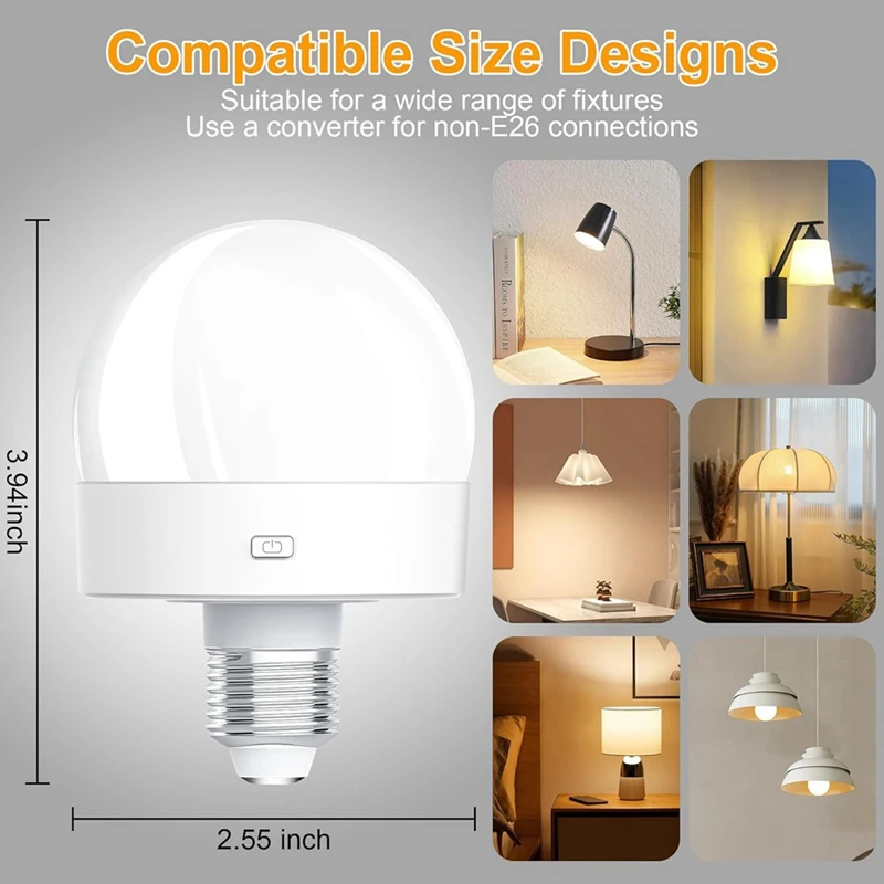 Rechargeable Battery Operated Light Bulb 300LM E26 Screw In for Lamps with Remote Control Dimmable&Timer