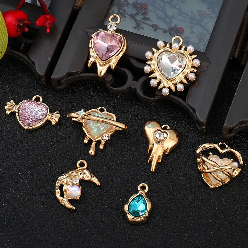 1pcs Luxury AB Color Rhinestone Charms Heart Butterfly Rose Pendant For Jewelry Making Supplies DIY Craft Components Accessories
