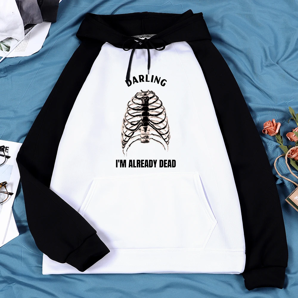 

I'M Already Dead Death Organ Paintingmen Hooded Trend Comfortable Sweatshirt Simple Warm Pullovers Autumn Soft Male Streetwear