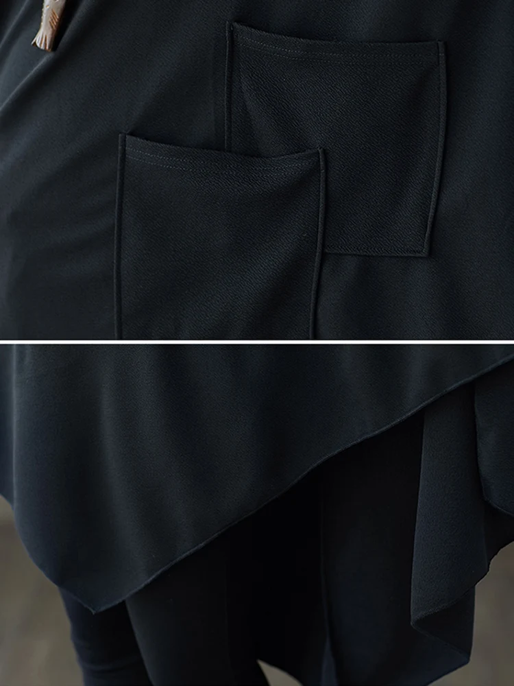 Black Vintage Irregular Dress Women Long Sleeve Pocket Casual Loose Mini Short Ladies Dresses Elegant Clothes Spring Autumn 2025