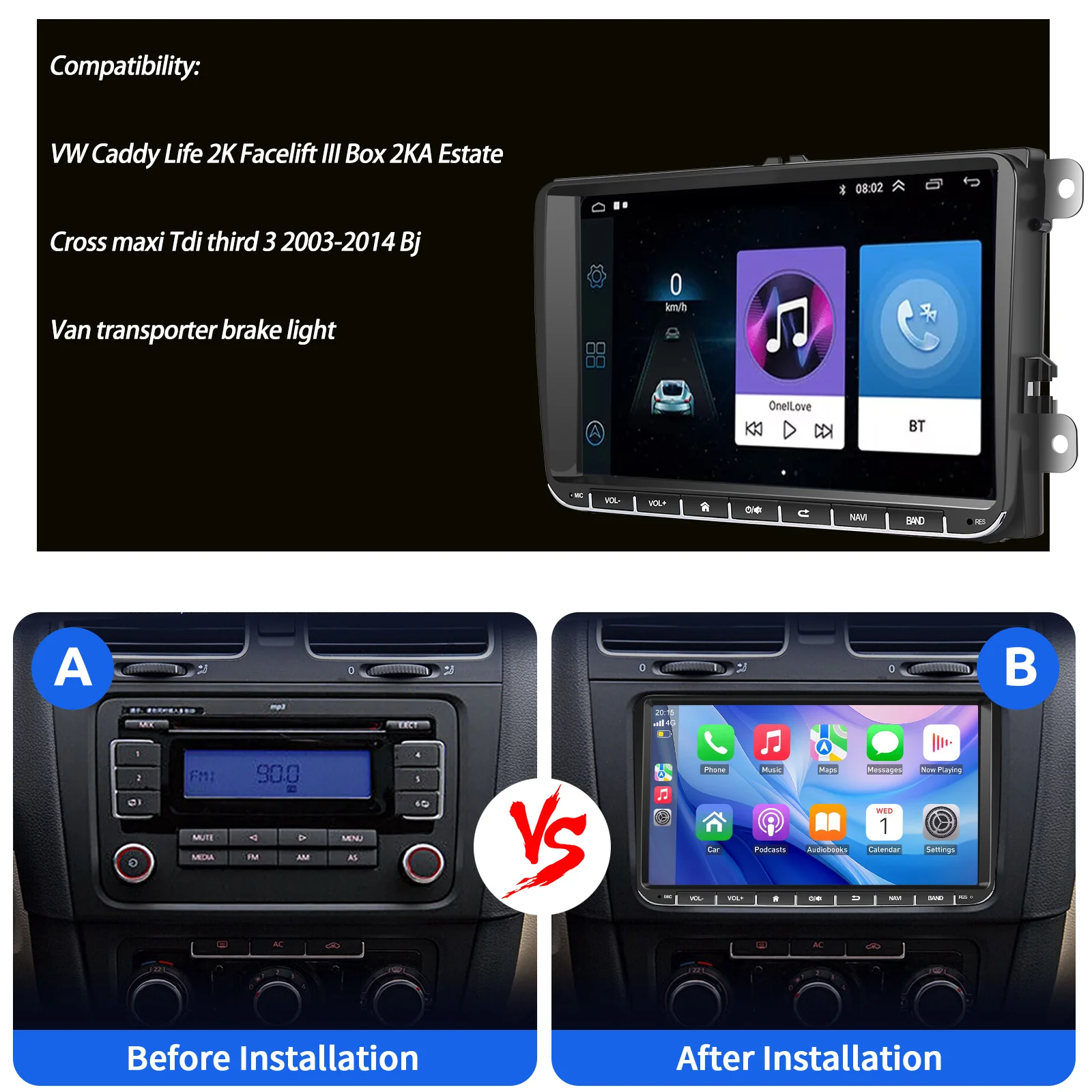 ESSGOO 7/9" Android 14 CarPlay GPS Navi for VW Caddy Life 2K Facelift Cross maxi Car Stereo Radio Rear View Camera Brake Light