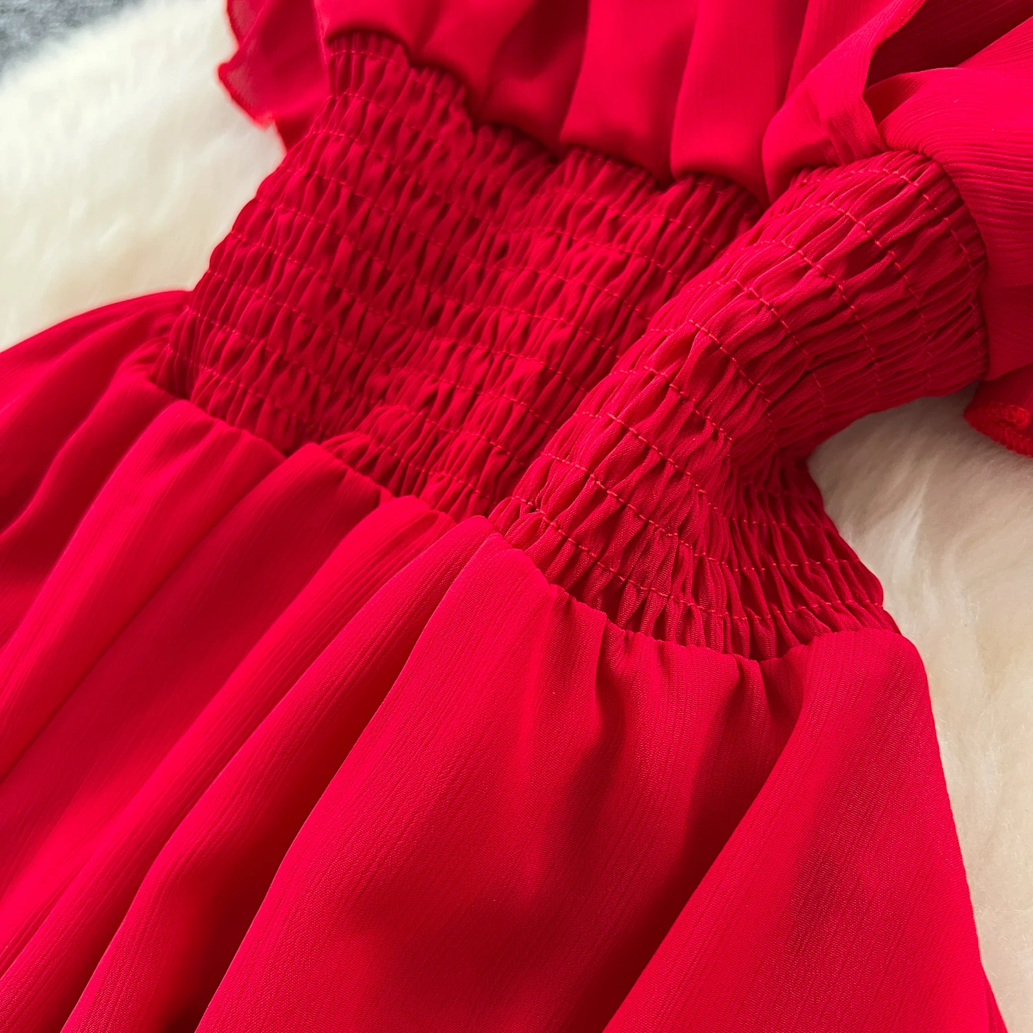 Elegant Criss-Cross chiffon short sleeve Vintage Chic Slim Ball Gown Dresses French Evening High Street Clothing
