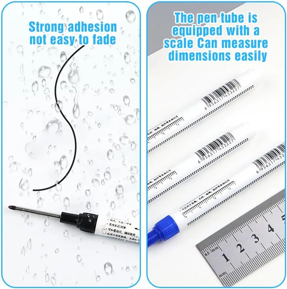 32mm Waterproof Deep Hole Marker Pens Long Nib Head Carpenter Pen Black/Blue/Red Ink for Multi-Purpose Woodworking Hand Tools 5