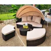Outdoor Terrace Circular Sofa Bed with Retractable Canopy, Brown Wicker Furniture Combination Sofa with Washable Cushion 3