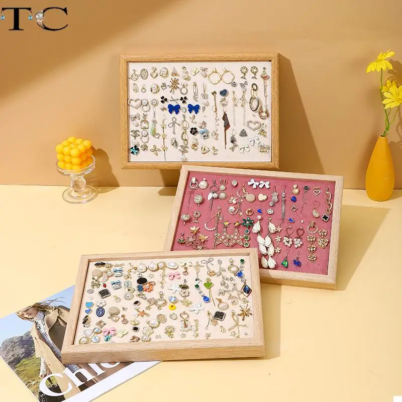 Wood Grain Jewelry Display Storage Tray Ring Earrings Necklace Pendant Bracelet Watch Pearl Brooch Storage Display Board