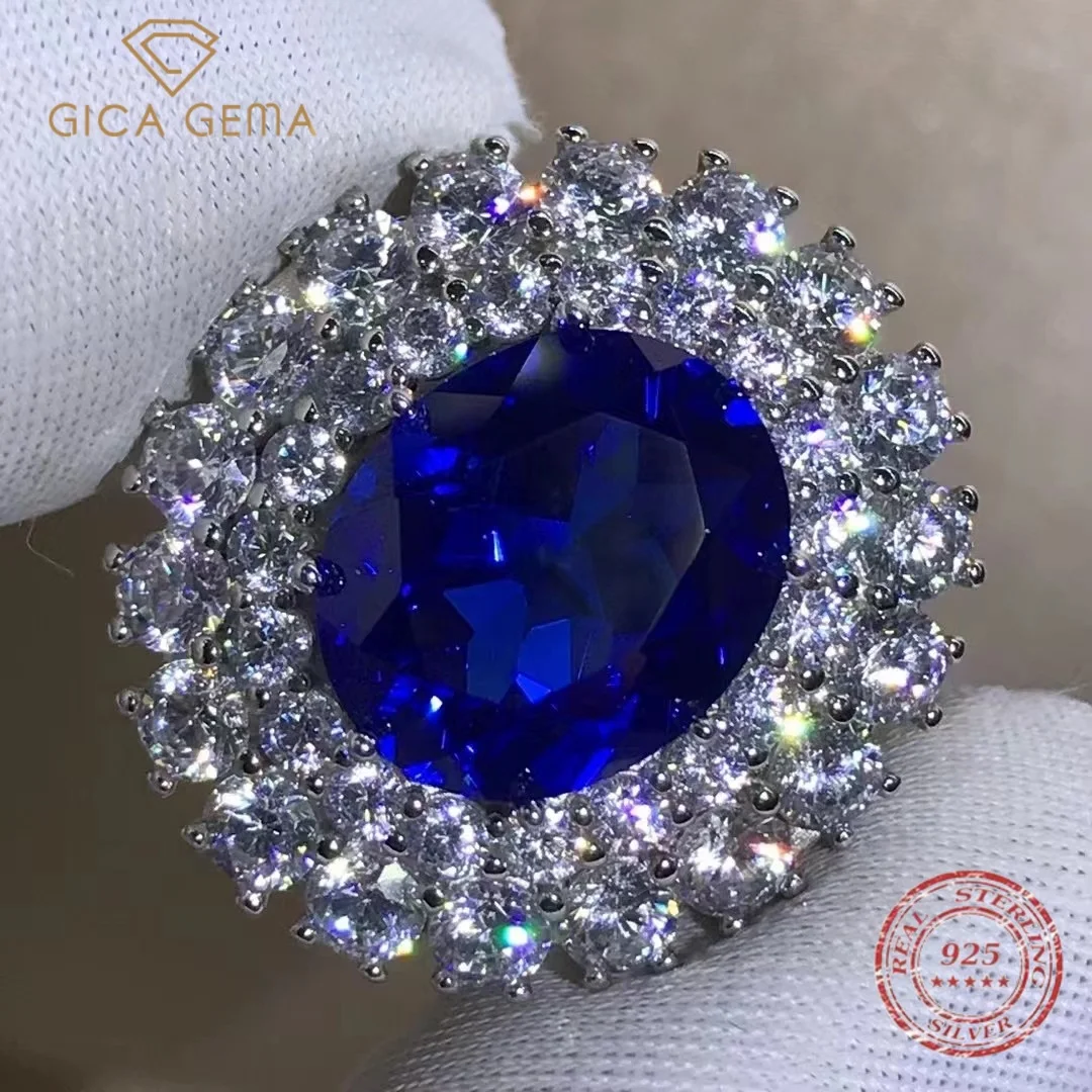 

Gica Gema Real 925 Sterling Silver Oval 5CT Sapphire Created Moissanite Anniversary Ring For Women Elegant Gifts Drop Shipping