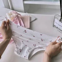 Lolita – culotte en coton à motif cerise pour femmes, sous-vêtements Sexy, blanc, rose, bretelles à lacets, doux, taille basse, Anime, tongs de demoiselle d'honneur 5