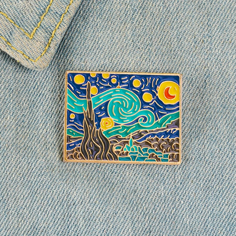Art brooches Oil Painting The Starry Night Brooches Painter Van Gogh Art Metal Pins Enamel Brooch for Women Men Lapel Pin Backpack Badge Pin