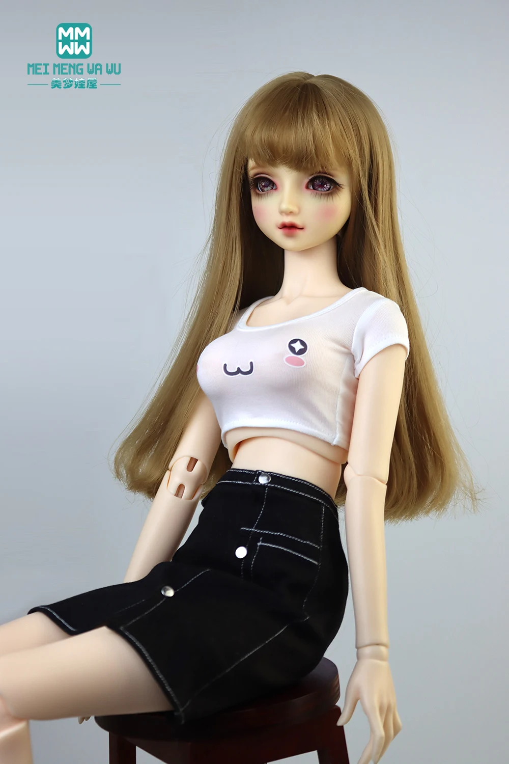

1/3 BJD Doll Clothes SD DD move ball joint Doll Fashion Denim Skirt open waist T-shirt gift for girls