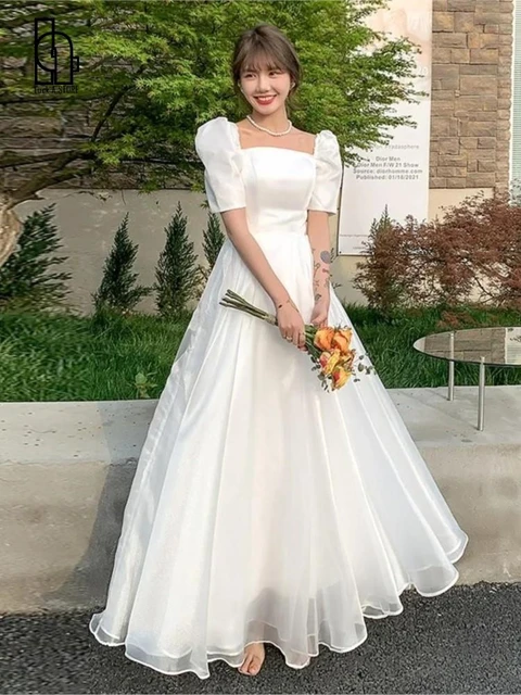 Women Chiffon White Simple ROM Garden Wedding Dress - OneSimpleGown.com