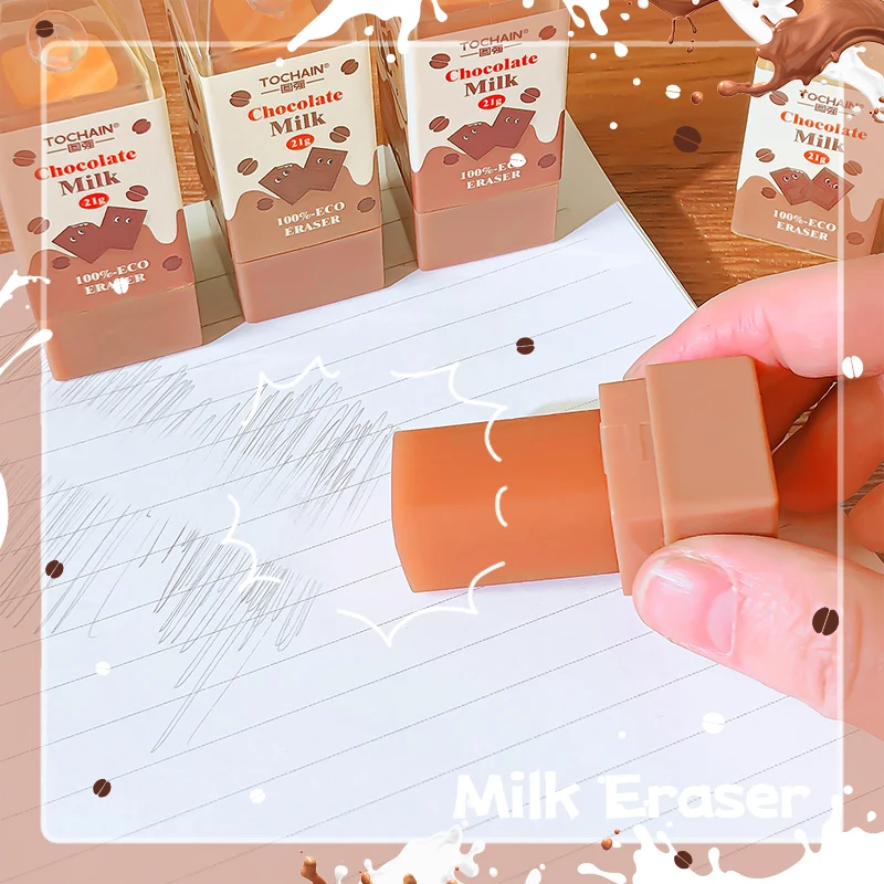 학교로 돌아가는 미적 문구 용품 카와이 문구 초콜릿 우유 상자 고무 지우개 귀여운 것들 학교 액세서리