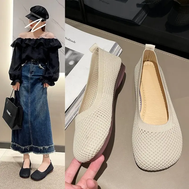 Fashion Flats Barefoot Shoes Women Loafers Spring Autumn Casual Shoes Espadrilles Sneakers Flat Heel Weaving Square Toe Size 42