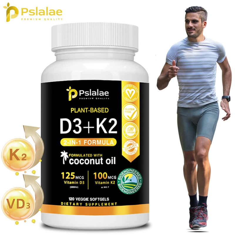 

Vitamin K2+D3 Capsules - with Natural Organic Coconut Oil - Supports Calcium, Bone and Immune Health