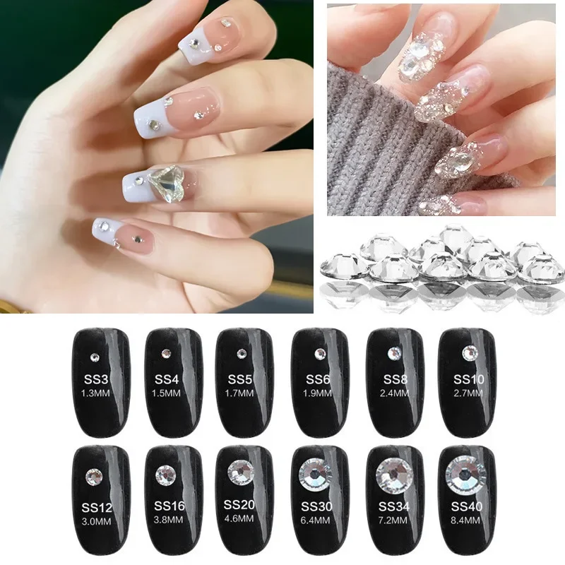 1440Pcs SS6-SS30 Mix Size Glass Flat Back Neon Rhinestone Glitter Round Diamond Non Hotfix Glue on Rhinestones for DIY Nail Art 6