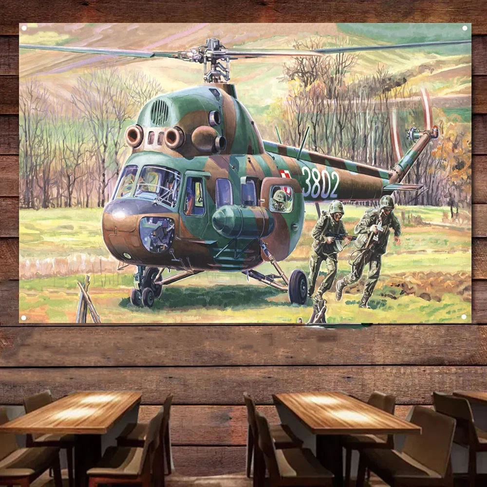 Mi-2T Commandos Transport-Hubschrauber, Wandkunst, Flagge, Wandteppich – Luftfahrt, Militärkunst, Poster, Wanddekoration, Banner, Geschenk für Armeefans – Detail 1
