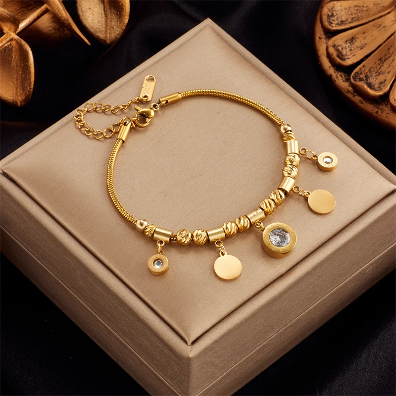 MEYRROYU 316 Stainless Steel Green Stone Butterfly Tassel Multilayer Snake Chain Bracelet for Women Wedding Jewelry Beach брелок
