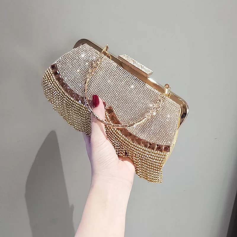 NewDesignEveningBagsRhinestonesTasselDayClutchAcrylicLuxury