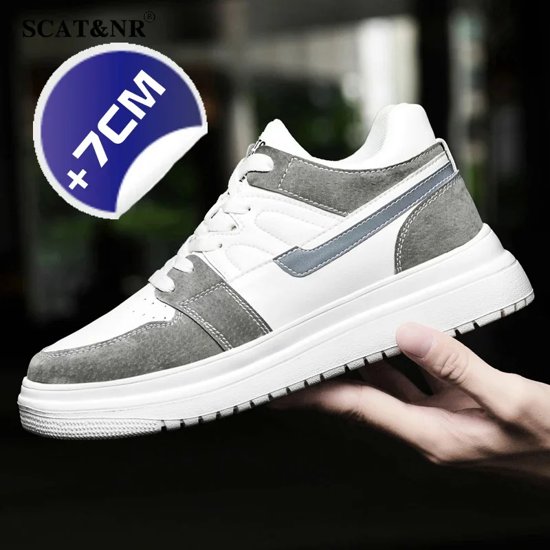 Spring men flats/7cm elevator shoes casual sneakers cow casual leather designer shoes height increase taller comfortable
