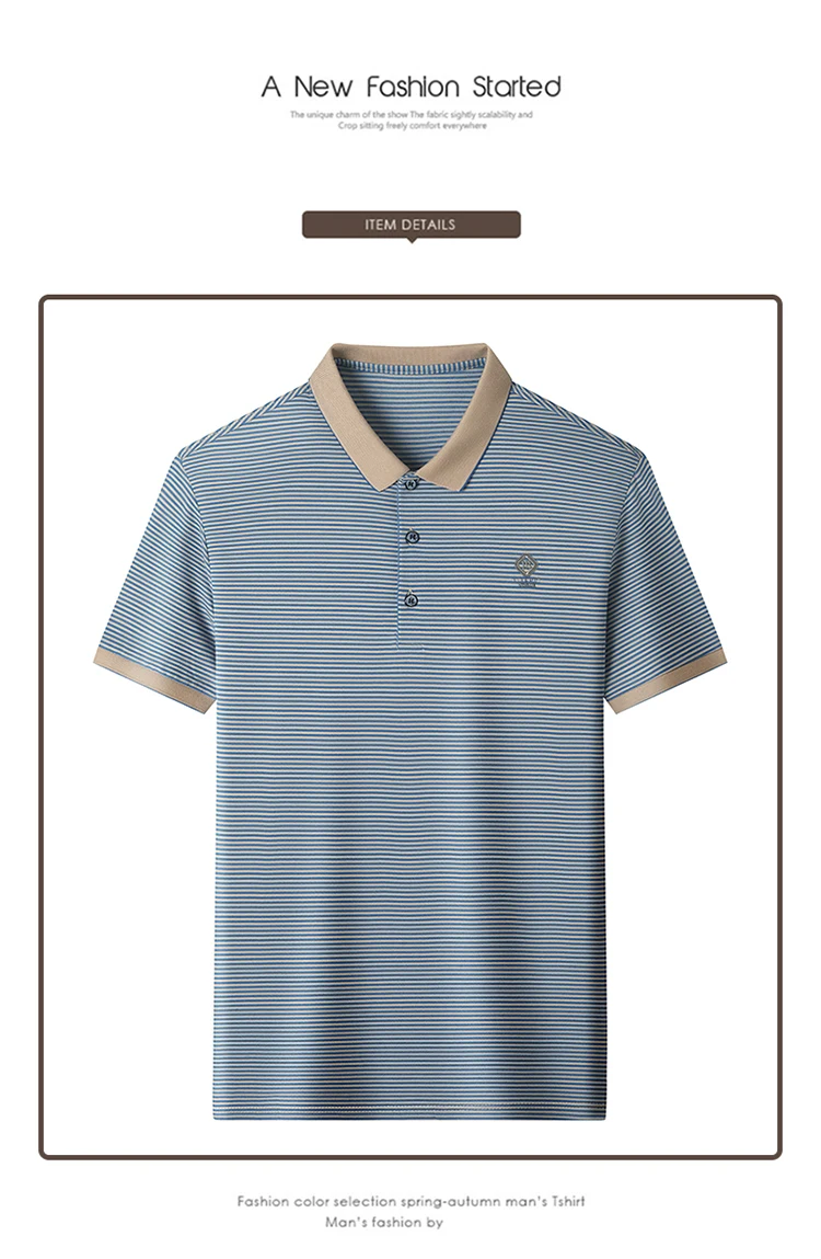 Summer Business Casual Quality Cotton Breathable Comfortable Lapel Polo Short Sleeve Striped Print Design Korean T-shirt Top 26 Sf91393a230d74a71ae46f847f99011abY