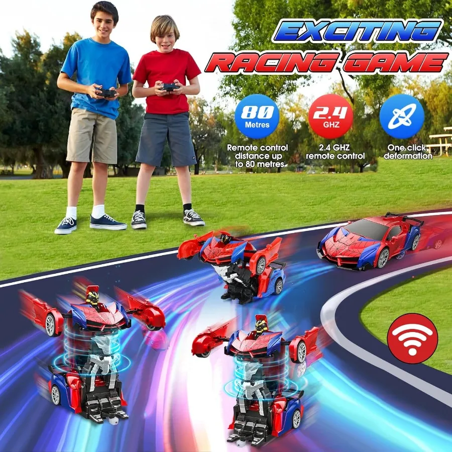 Voiture RC Spider 2,4 GHz en mode voiture avec phares LED allumés sur sol texturé