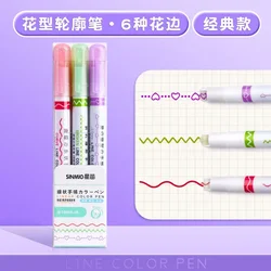 Kawaii Flower Line Highlighter Pens Set - Roller Tip Markers for Writing, Journaling, and Drawing (3 PCS Set C)
