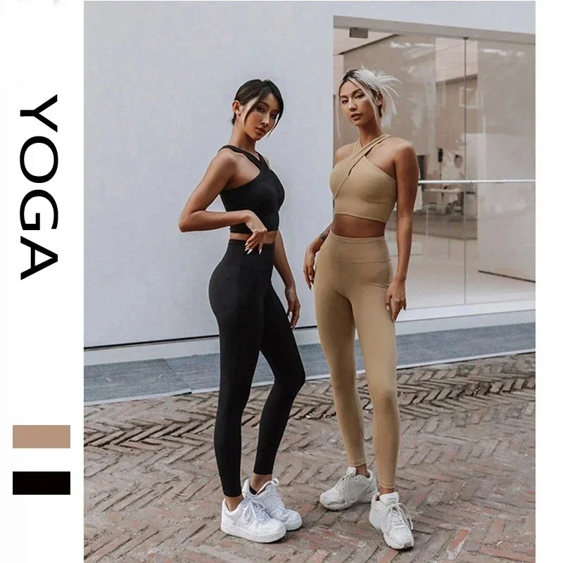 Soutien-gorge à col croisé antichoc et pantalon d'entraînement de levage de hanche, haut de yoga, ensemble de fitness, froncé, précieux