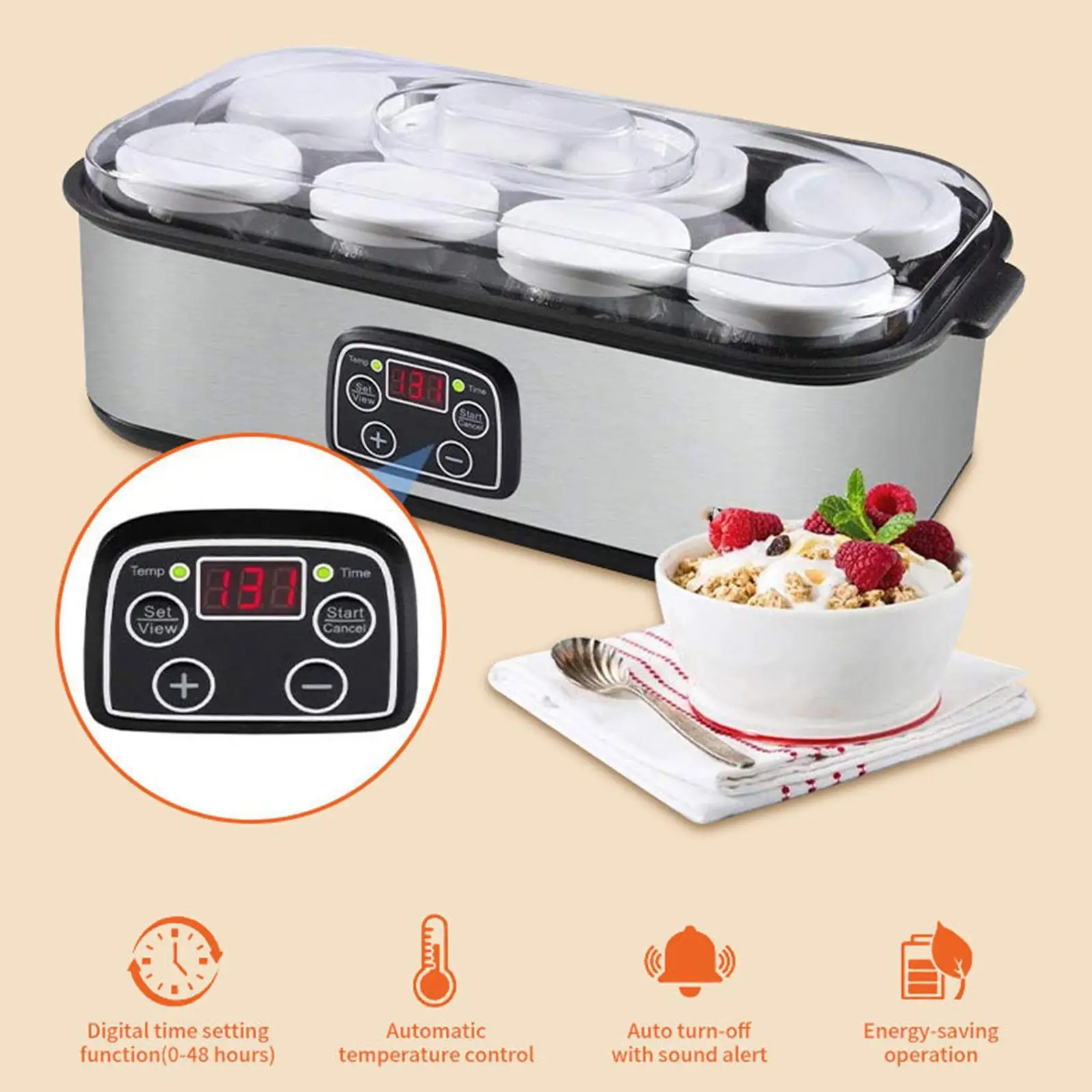 Automatic Yogurt Machine Treats Homemade Yogurt Professional Ice Cream Pudding Maker with 8 Jar Smoothie and Jam Machine