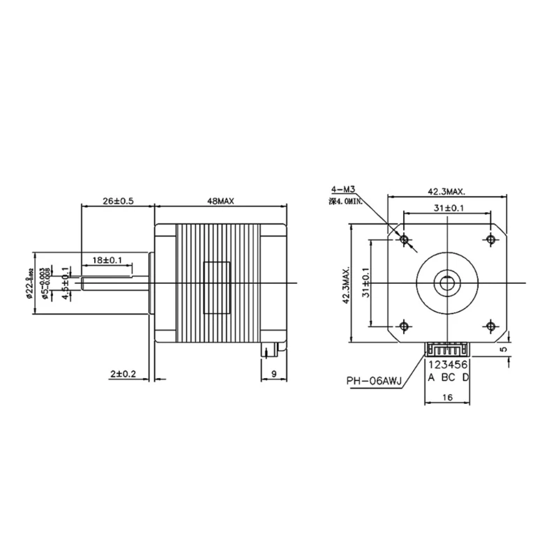 1/3PCS Nema17 Stepper Motor 48mm 17HS19-2004S1 Motor 59Ncm(84oz.in) 2A 4-lead Nema 17 Stepper for CNC 3D Printer P9JB