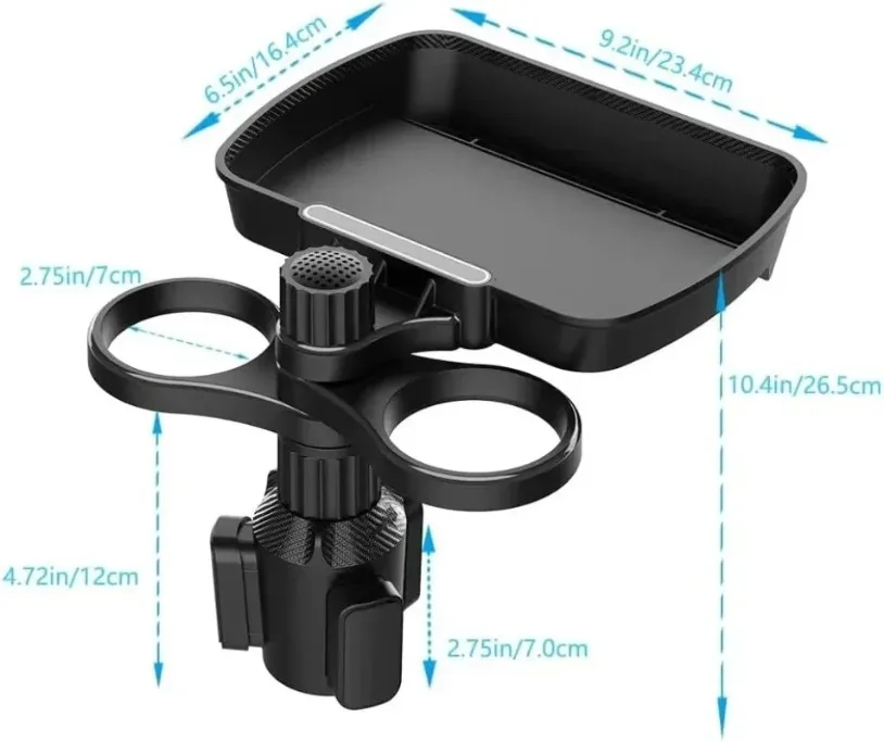 VIKEFON Car Cup Holder Expander Tray Detachable 360° Rotation Car Beverage Storage Rack Cup Holder Food Trays Eating Tray Table