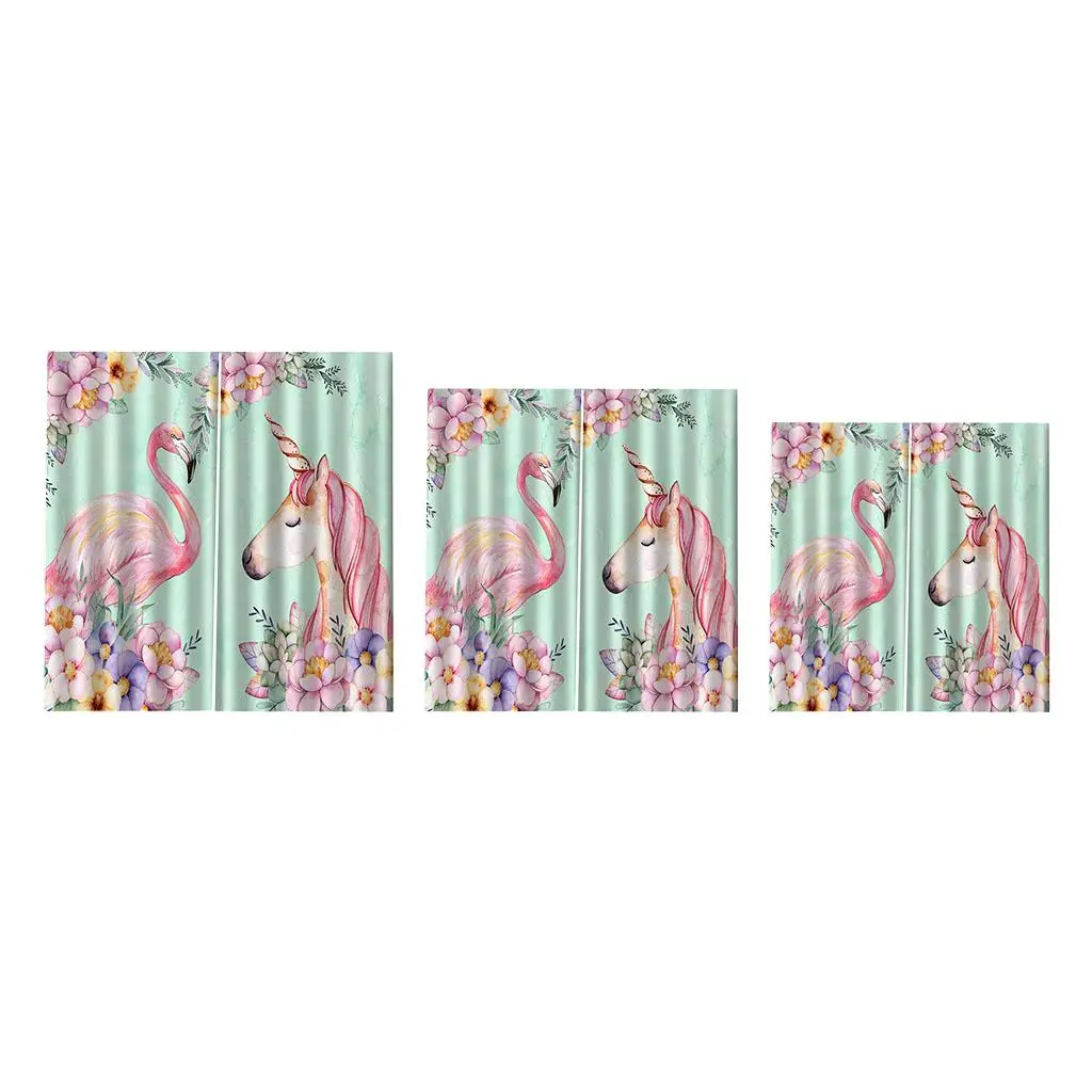 Window Curtains Flamingos And Unicorns,2 Panel Set Window Drapes,for Living Room Bedroom Kitchen Cafe