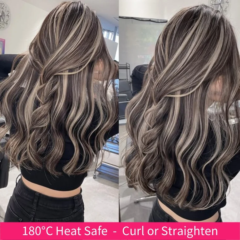 Ciocche di Capelli Umani Vietnamiti Marrone Scuro con Riflessi Grigio Argento, Trama Piano Weave, Offerta 1/2/3/4 Ciocche, Doppia Trama, Capelli Balayage - immagine 5