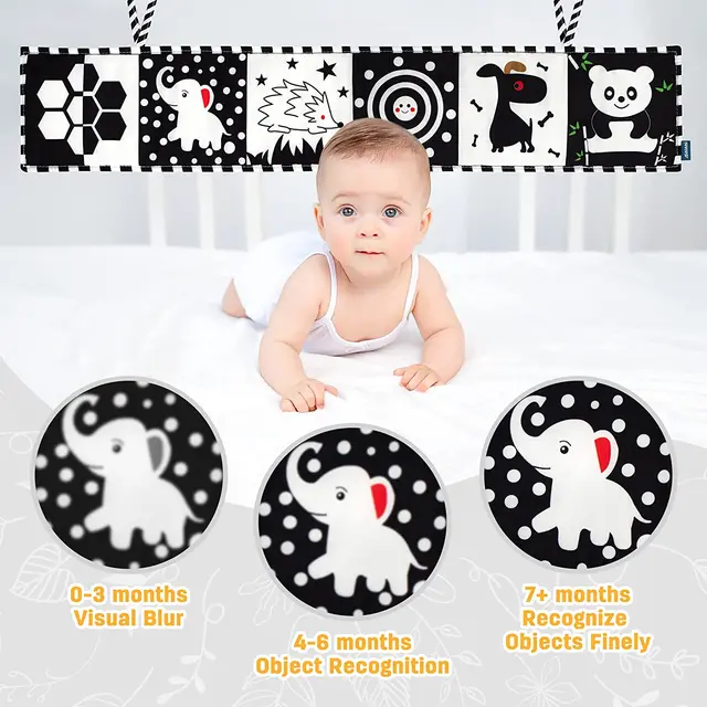 Libro de bebé en blanco y negro para recién nacidos, cama, cuna,  parachoques, tela sensorial, Montessori, juguetes de alto contraste, 0-12 M  - AliExpress