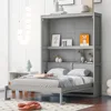Full Size Murphy Bed Wall Bed Cabinet with Storage Shelves, Space-Saving for Multipurpose Guest Room or Home Office, Gray 1